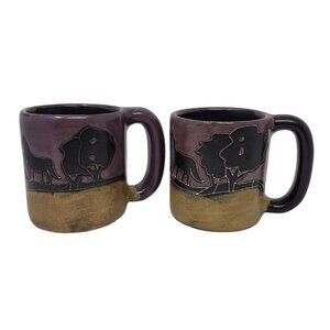 Design by MARA 2 Mugs Mexican Pottery Wolf Wolves Coyotes Brown Plains Cup